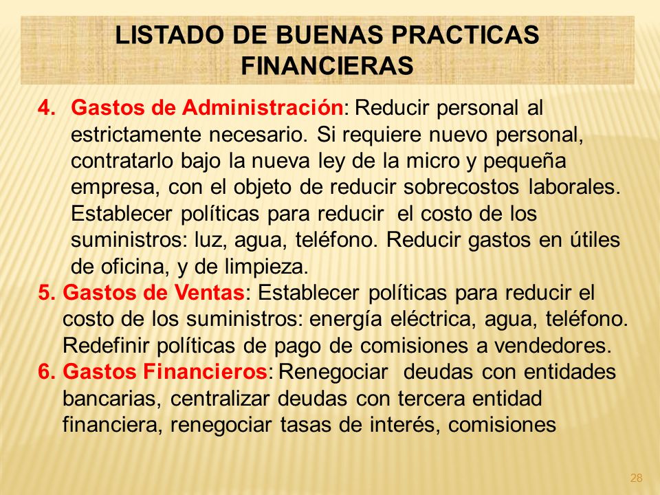 LISTADO DE BUENAS PRACTICAS FINANCIERAS