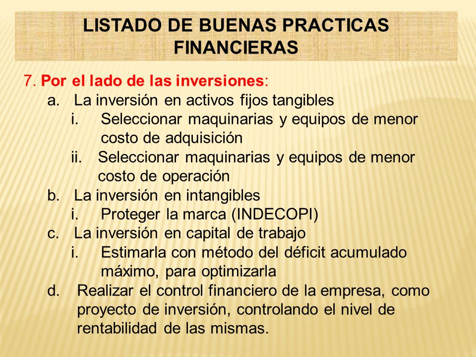 LISTADO DE BUENAS PRACTICAS FINANCIERAS