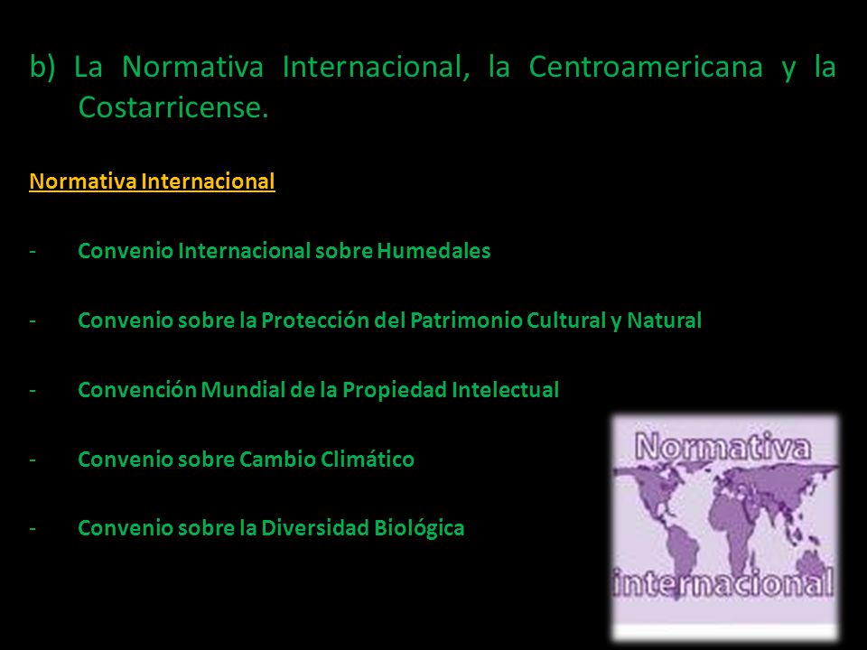 b) La Normativa Internacional, la Centroamericana y la Costarricense.