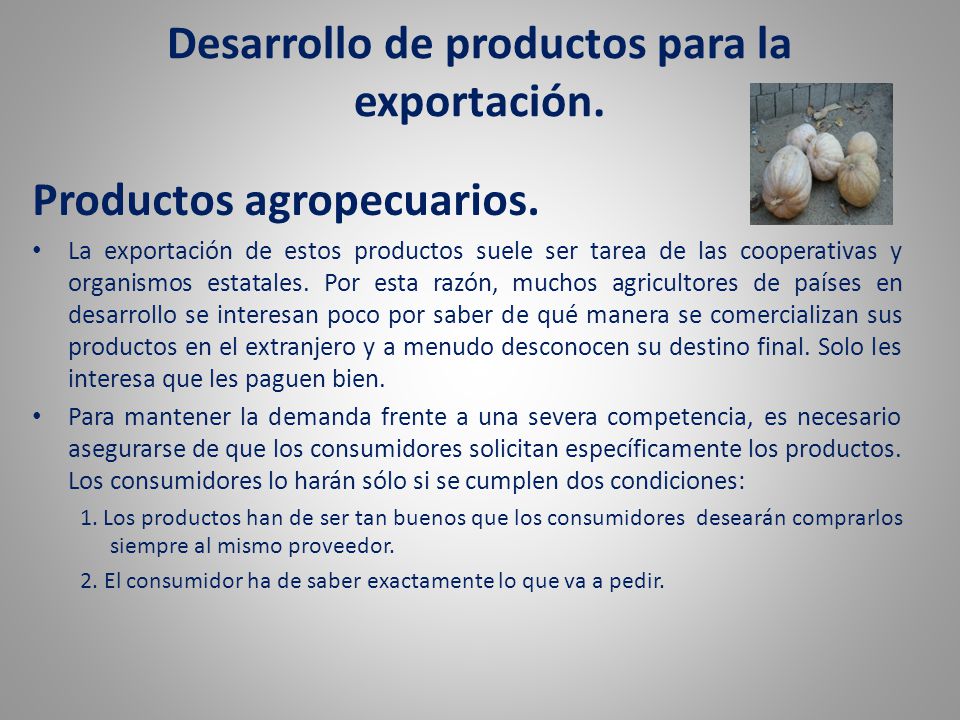 Desarrollo de productos para la exportación.