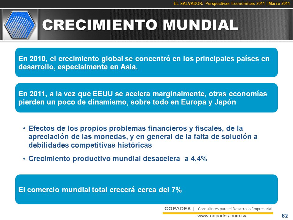 CRECIMIENTO MUNDIAL En 2010, el crecimiento global se concentró en los principales países en desarrollo, especialmente en Asia.