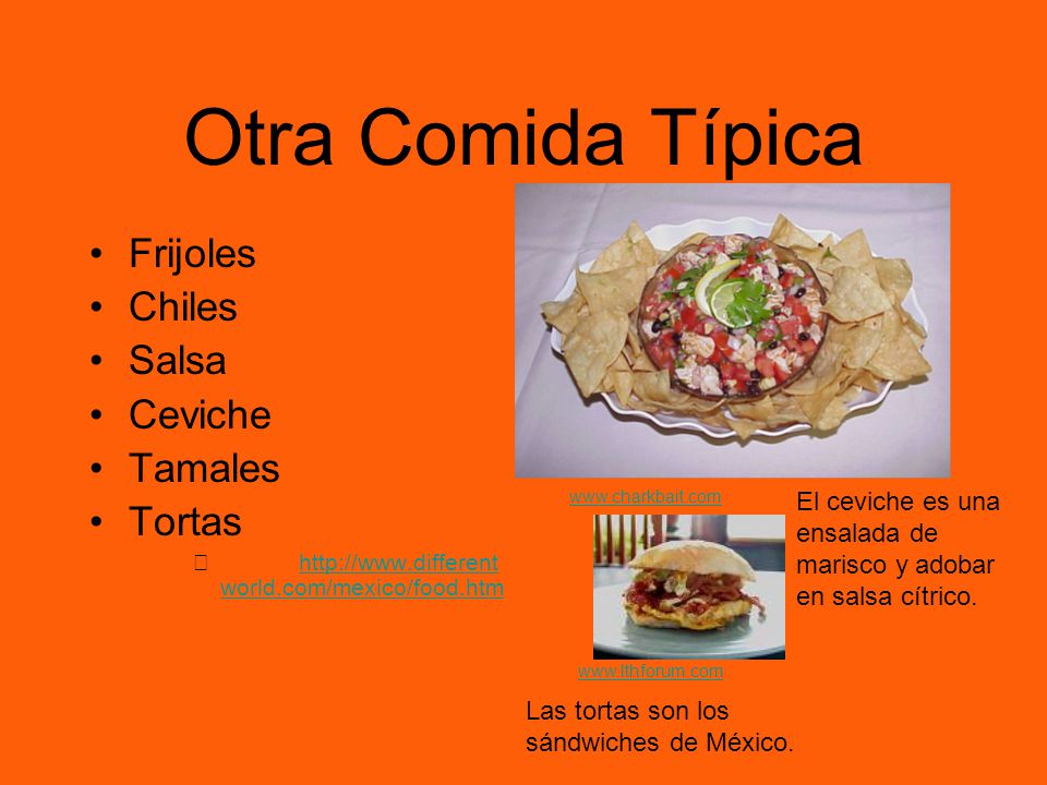 Otra Comida Típica Frijoles Chiles Salsa Ceviche Tamales Tortas