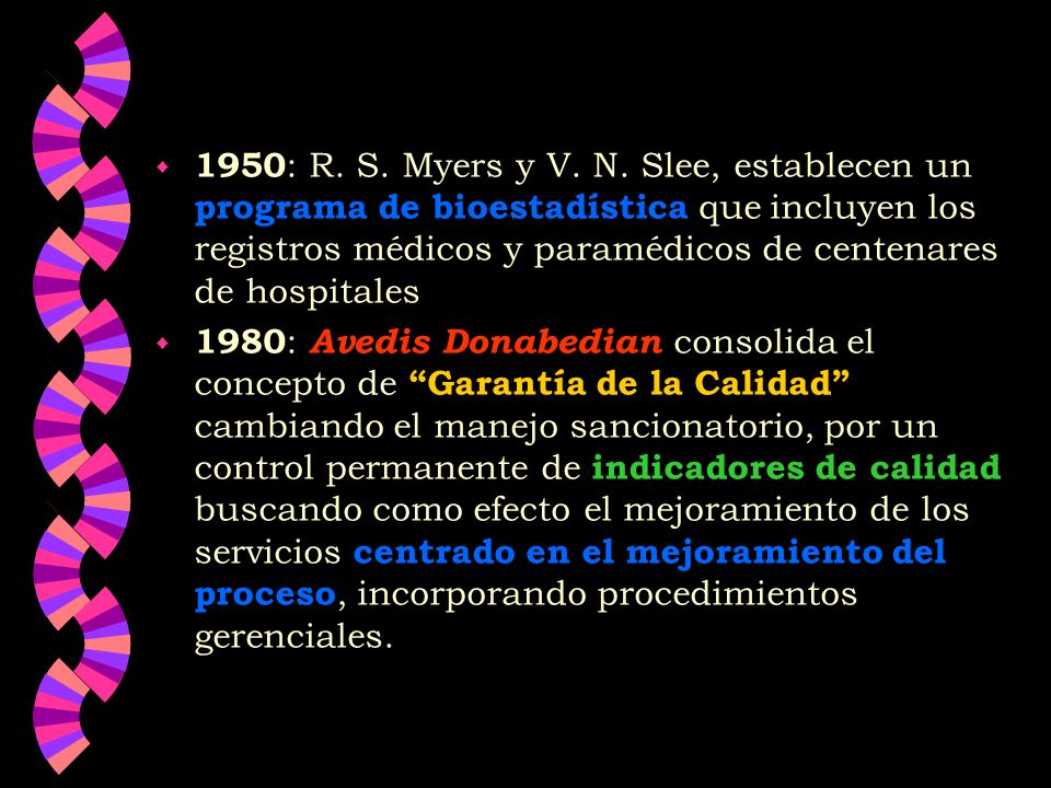 1950: R. S. Myers y V. N. Slee, establecen un programa de bioestadística que incluyen los registros médicos y paramédicos de centenares de hospitales