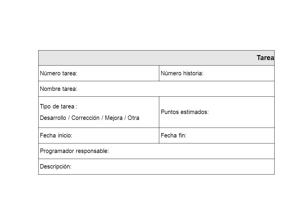 Tarea de Ingeniería Tarea Número tarea: Número historia: Nombre tarea: