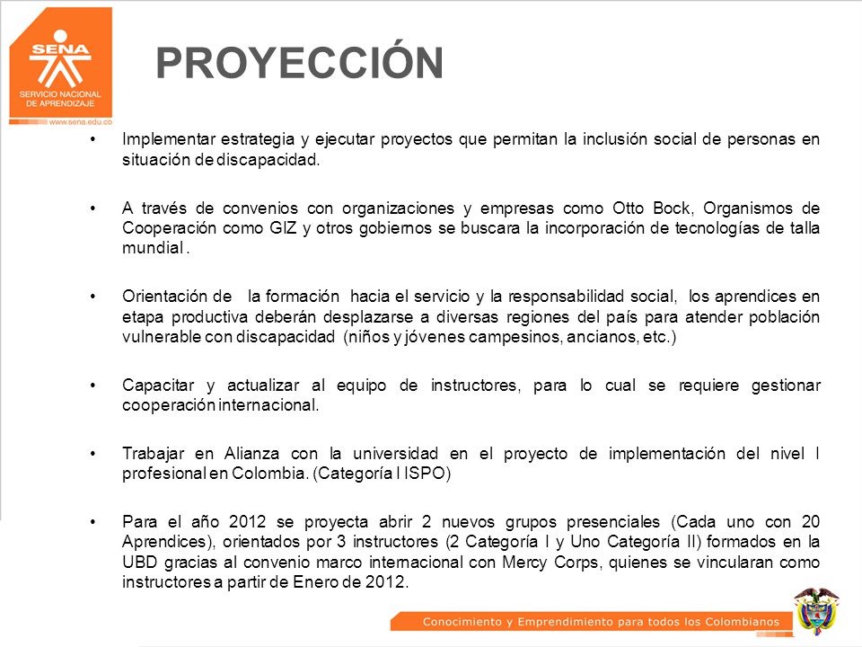 PROYECCIÓN Implementar estrategia y ejecutar proyectos que permitan la inclusión social de personas en situación de discapacidad.