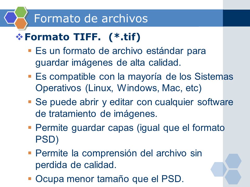 Formato de archivos Formato TIFF. (*.tif)