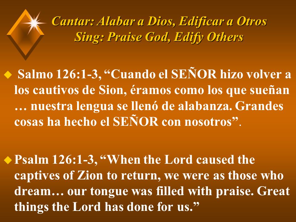 Cantar: Alabar a Dios, Edificar a Otros Sing: Praise God, Edify Others