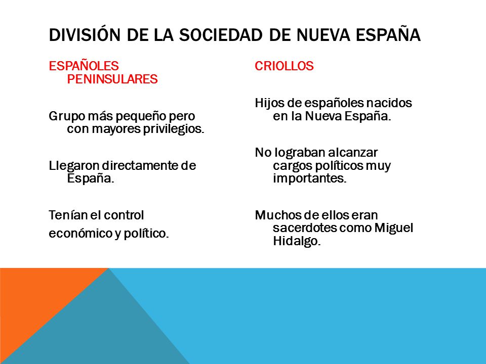 División de la sociedad de Nueva España