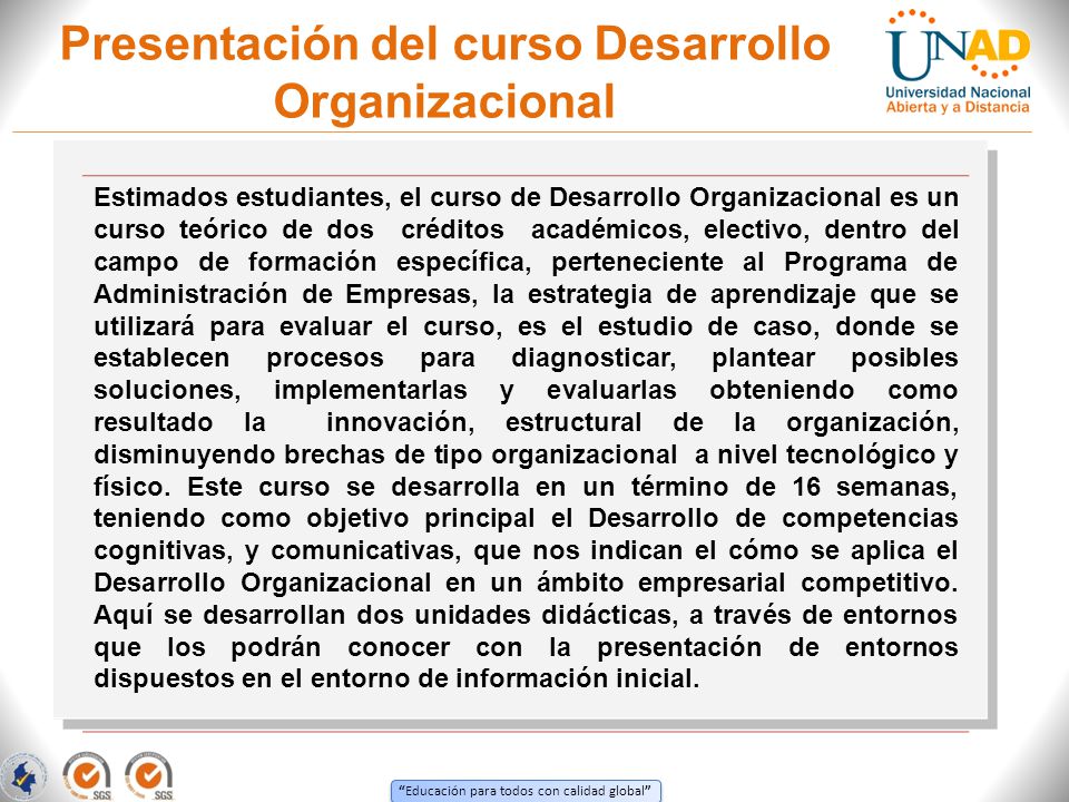 Presentación del curso Desarrollo Organizacional