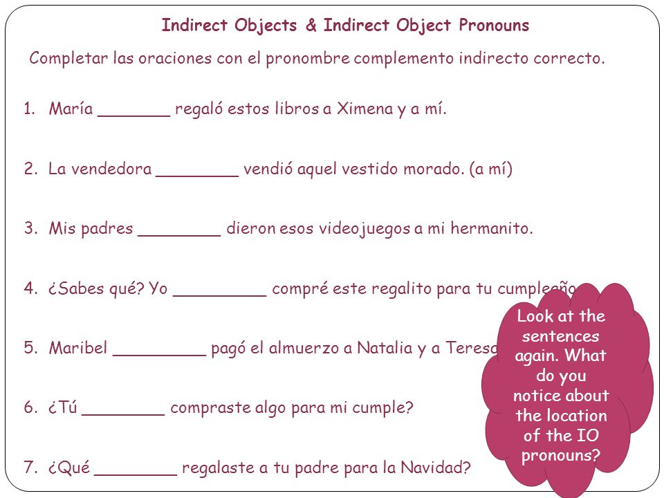 Indirect Objects & Indirect Object Pronouns