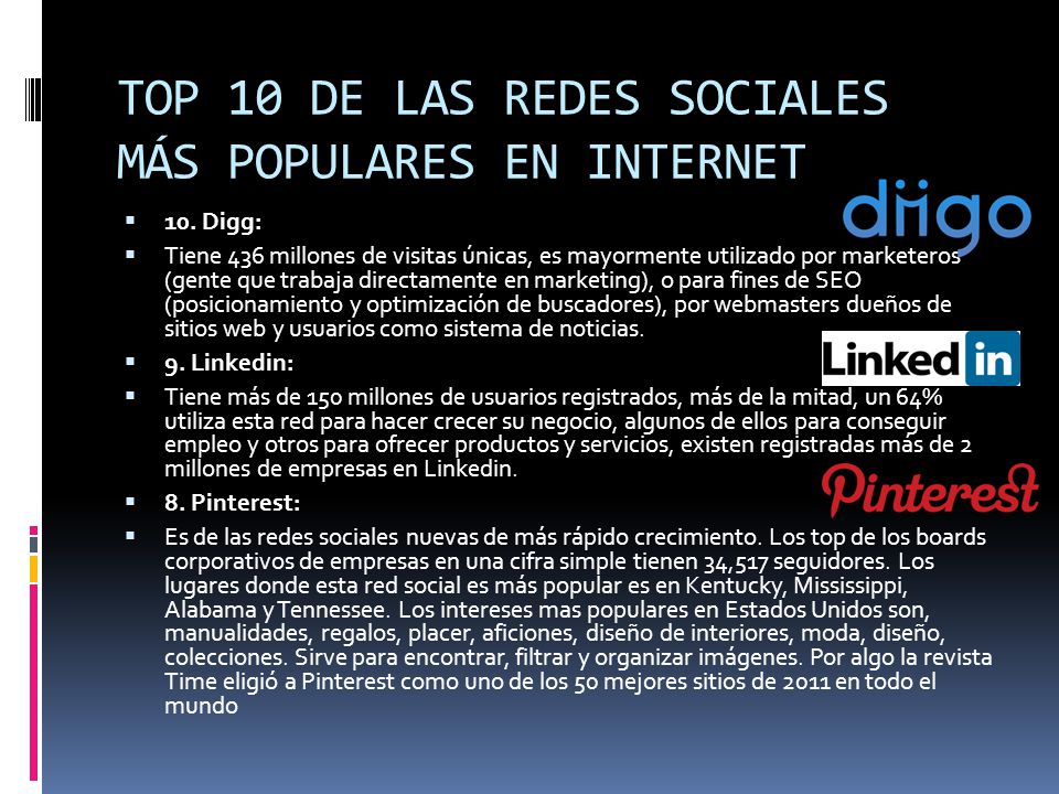 TOP 10 DE LAS REDES SOCIALES MÁS POPULARES EN INTERNET