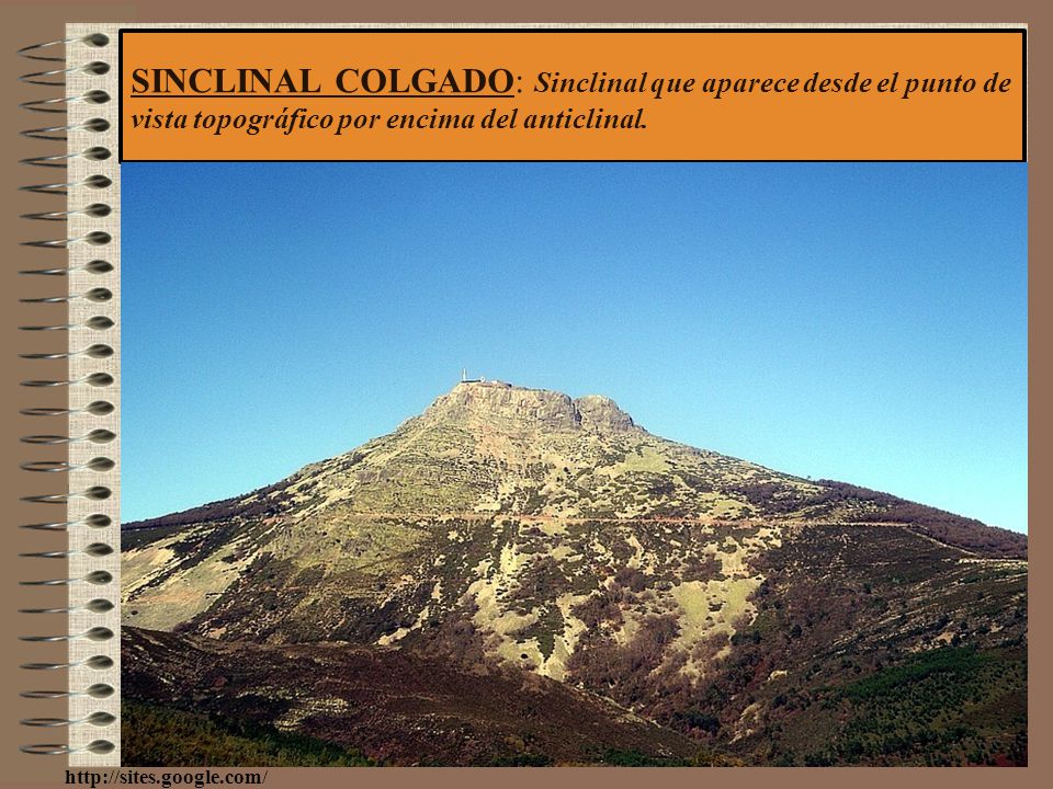 SINCLINAL COLGADO: Sinclinal que aparece desde el punto de vista topográfico por encima del anticlinal.