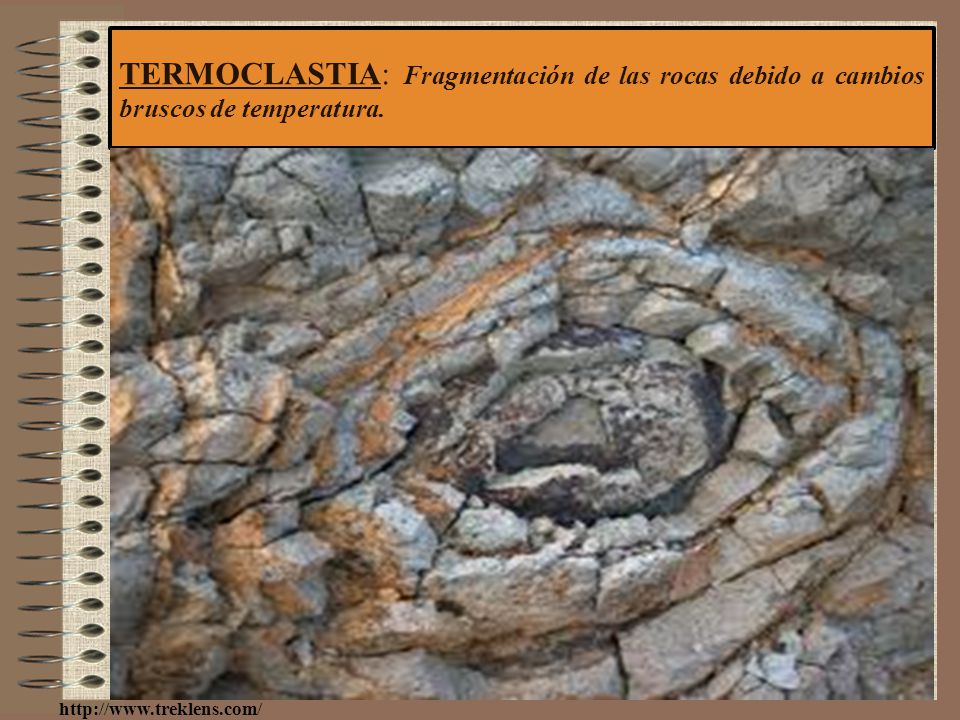 TERMOCLASTIA: Fragmentación de las rocas debido a cambios bruscos de temperatura.