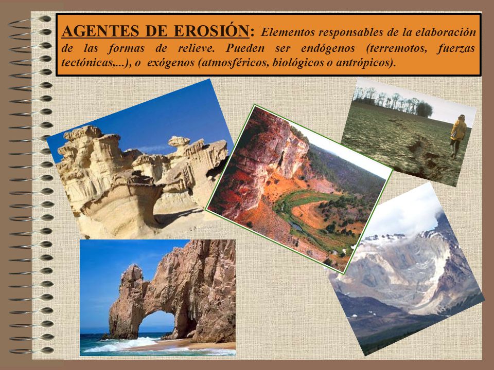 AGENTES DE EROSIÓN: Elementos responsables de la elaboración de las formas de relieve.