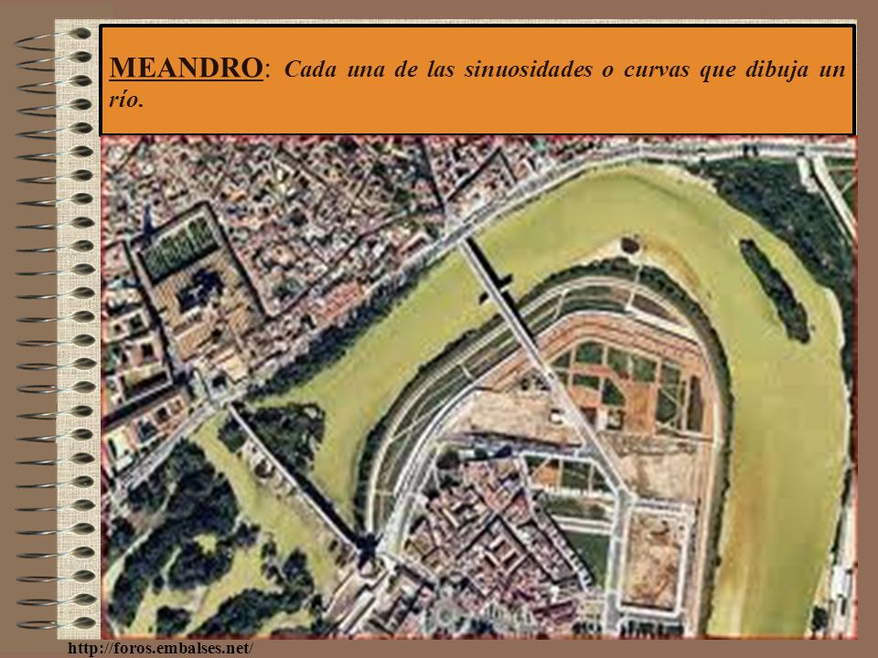 MEANDRO: Cada una de las sinuosidades o curvas que dibuja un río.