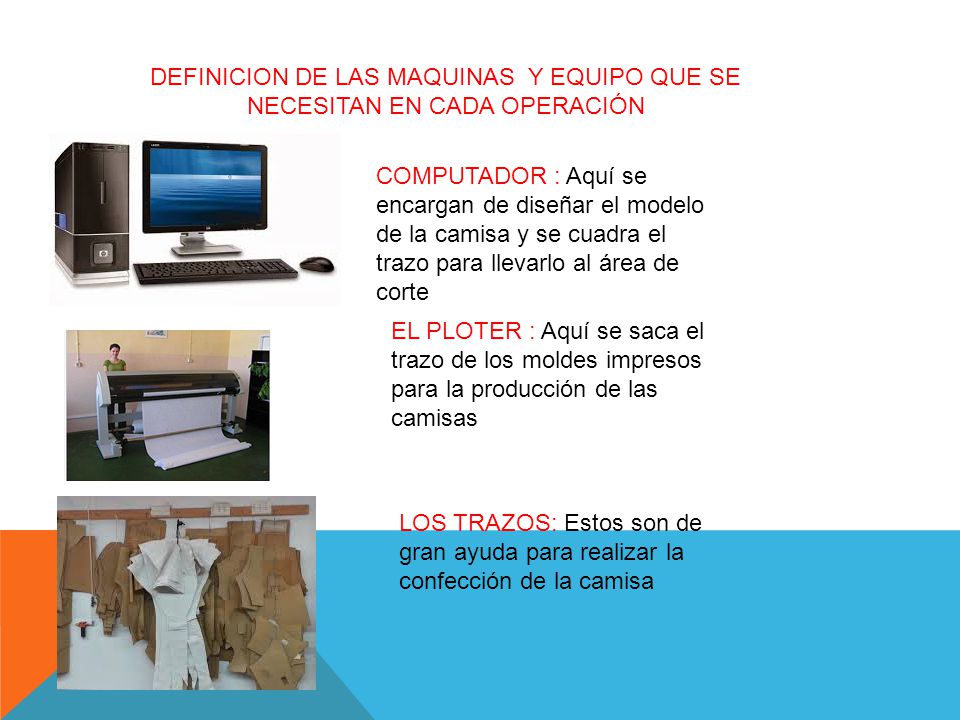 DEFINICION DE LAS MAQUINAS Y EQUIPO QUE SE NECESITAN EN CADA OPERACIÓN