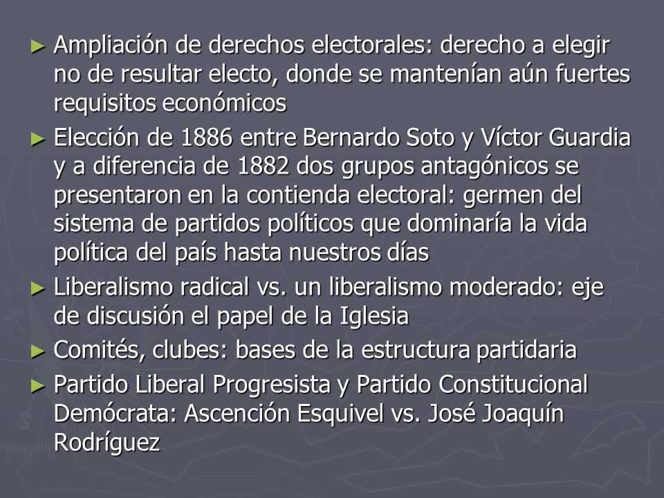 Ampliación de derechos electorales: derecho a elegir no de resultar electo, donde se mantenían aún fuertes requisitos económicos