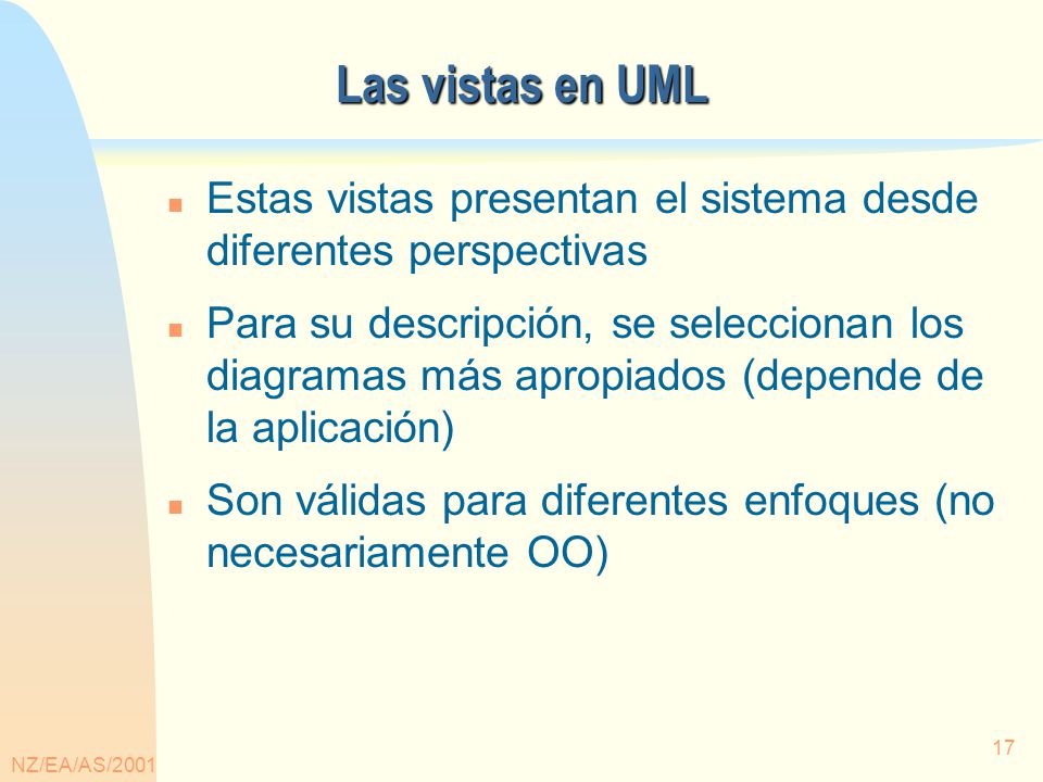 Las vistas en UML Estas vistas presentan el sistema desde diferentes perspectivas.