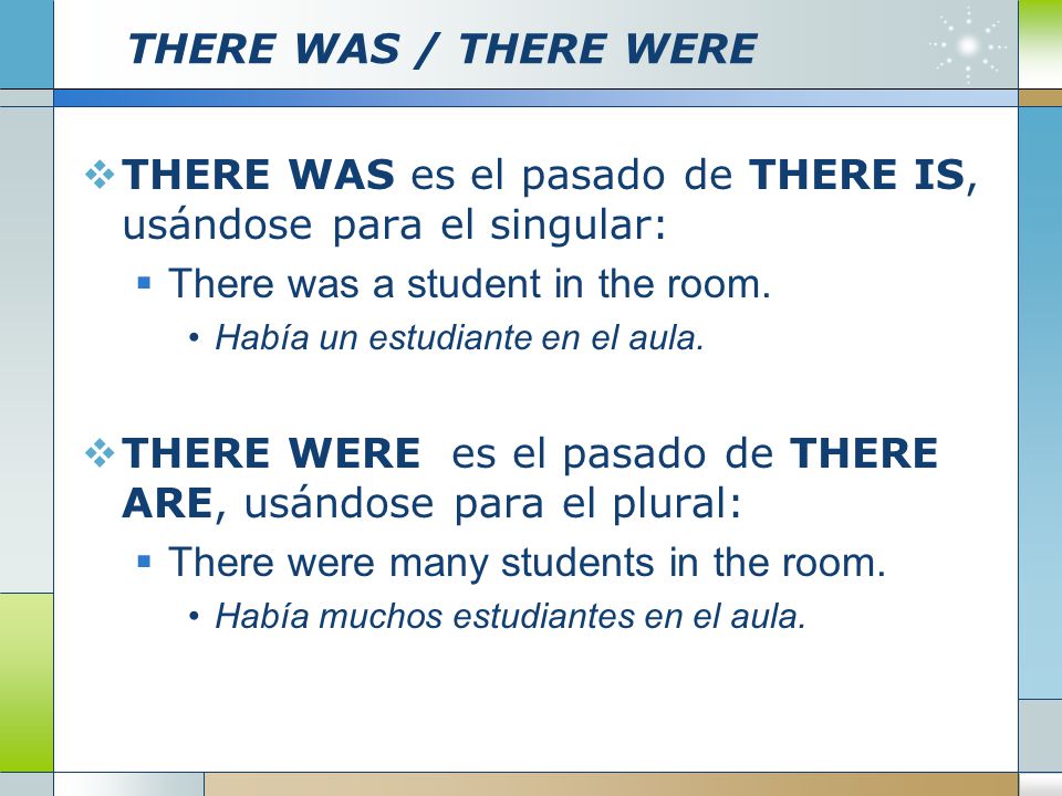 THERE WAS es el pasado de THERE IS, usándose para el singular: