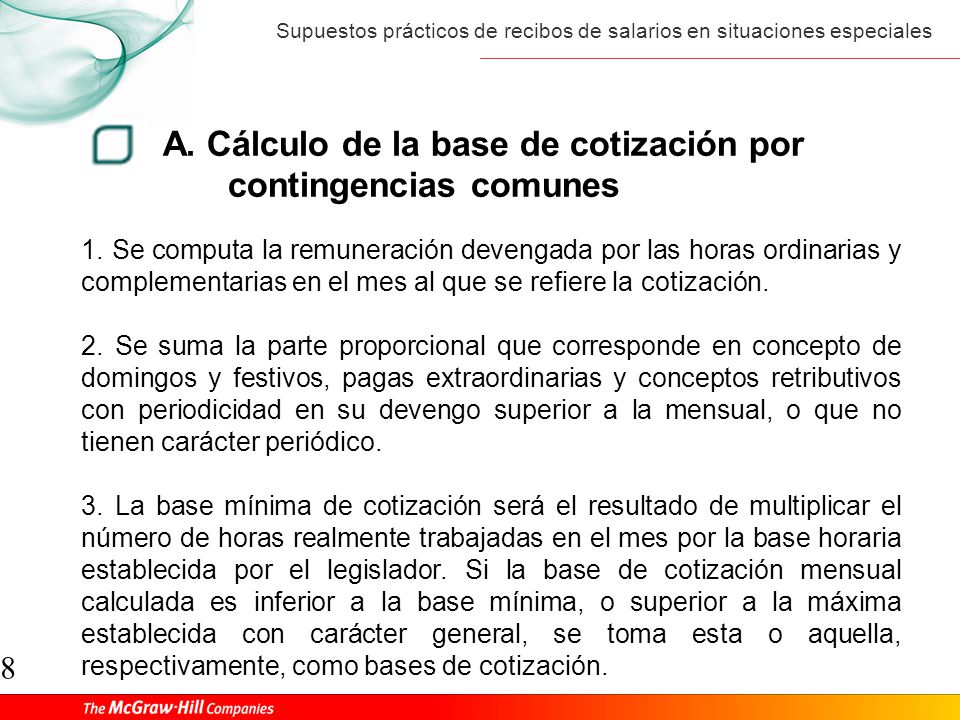 A. Cálculo de la base de cotización por contingencias comunes