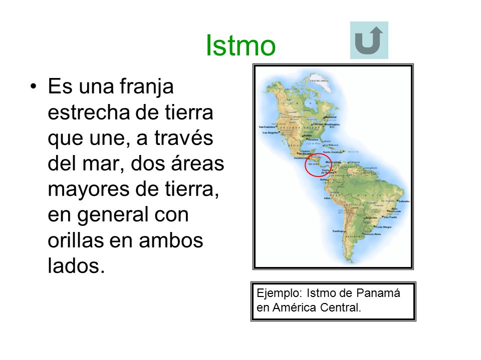 Istmo Es una franja estrecha de tierra que une, a través del mar, dos áreas mayores de tierra, en general con orillas en ambos lados.