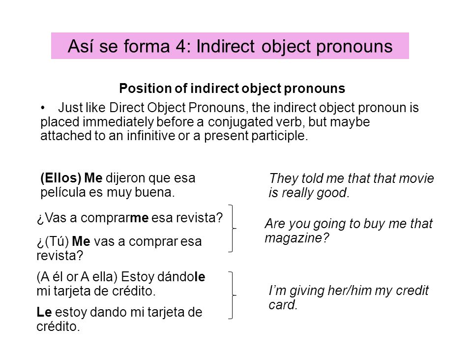 Position of indirect object pronouns