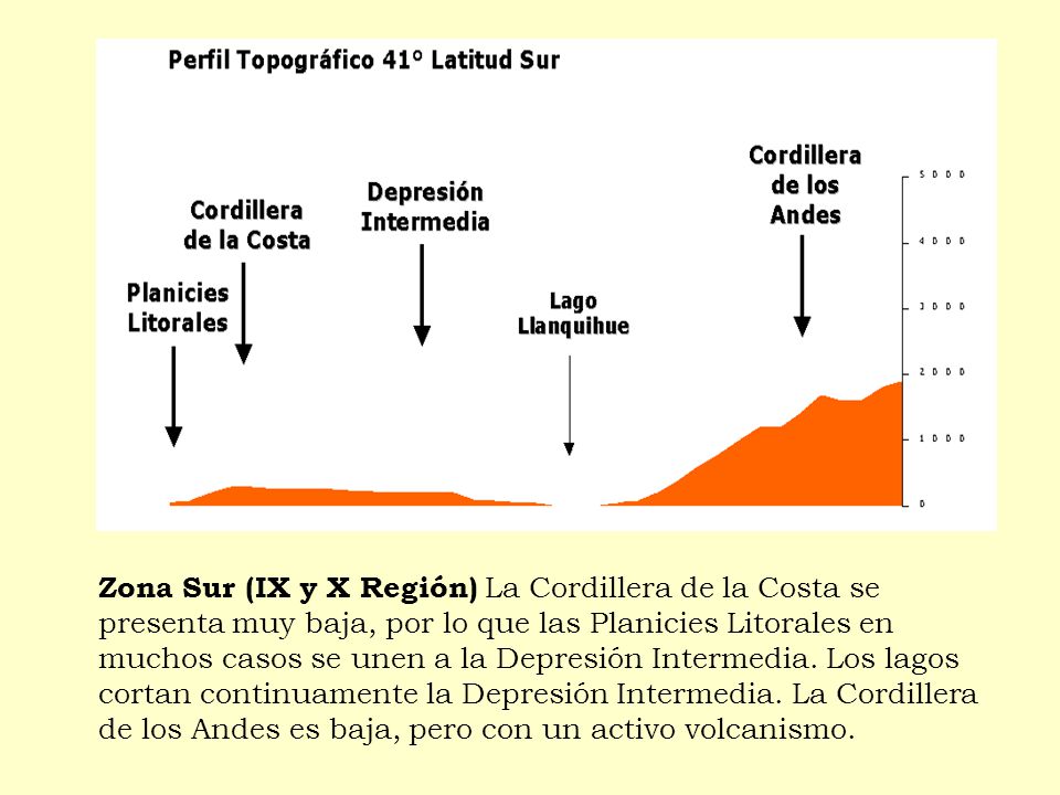 Zona Sur (IX y X Región) La Cordillera de la Costa se presenta muy baja, por lo que las Planicies Litorales en muchos casos se unen a la Depresión Intermedia.