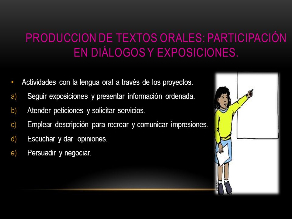 PRODUCCION DE TEXTOS ORALES: Participación en diálogos y exposiciones.