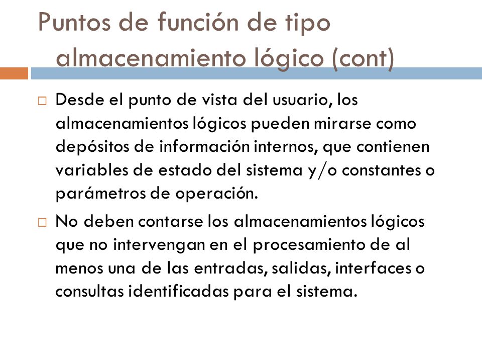 Puntos de función de tipo almacenamiento lógico (cont)