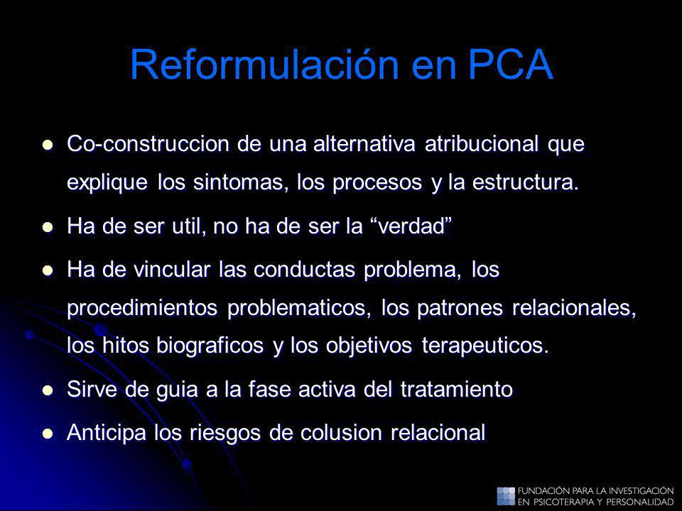 Reformulación en PCA Co-construccion de una alternativa atribucional que explique los sintomas, los procesos y la estructura.