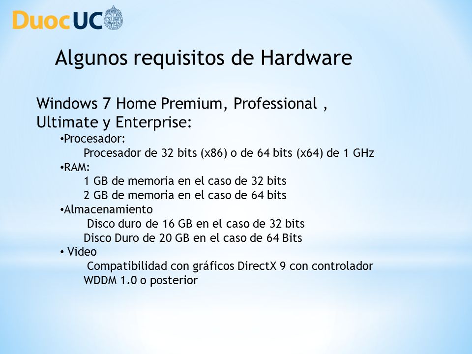 Algunos requisitos de Hardware