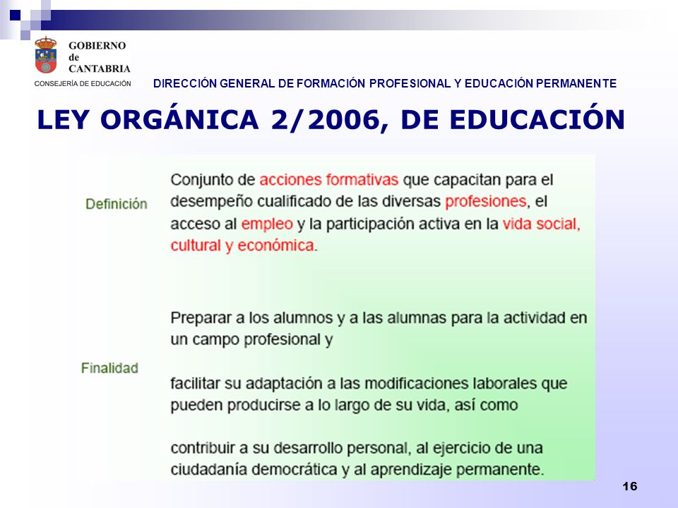 LEY ORGÁNICA 2/2006, DE EDUCACIÓN
