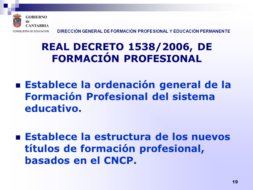 REAL DECRETO 1538/2006, DE FORMACIÓN PROFESIONAL