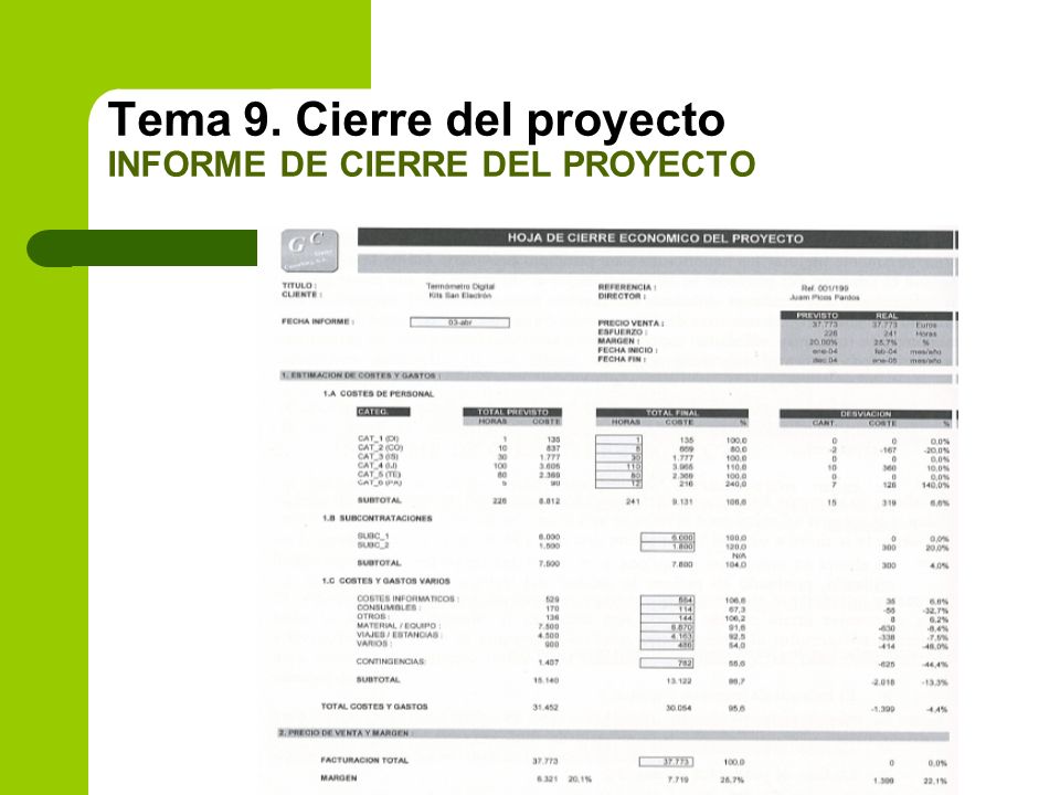 Tema 9. Cierre del proyecto INFORME DE CIERRE DEL PROYECTO