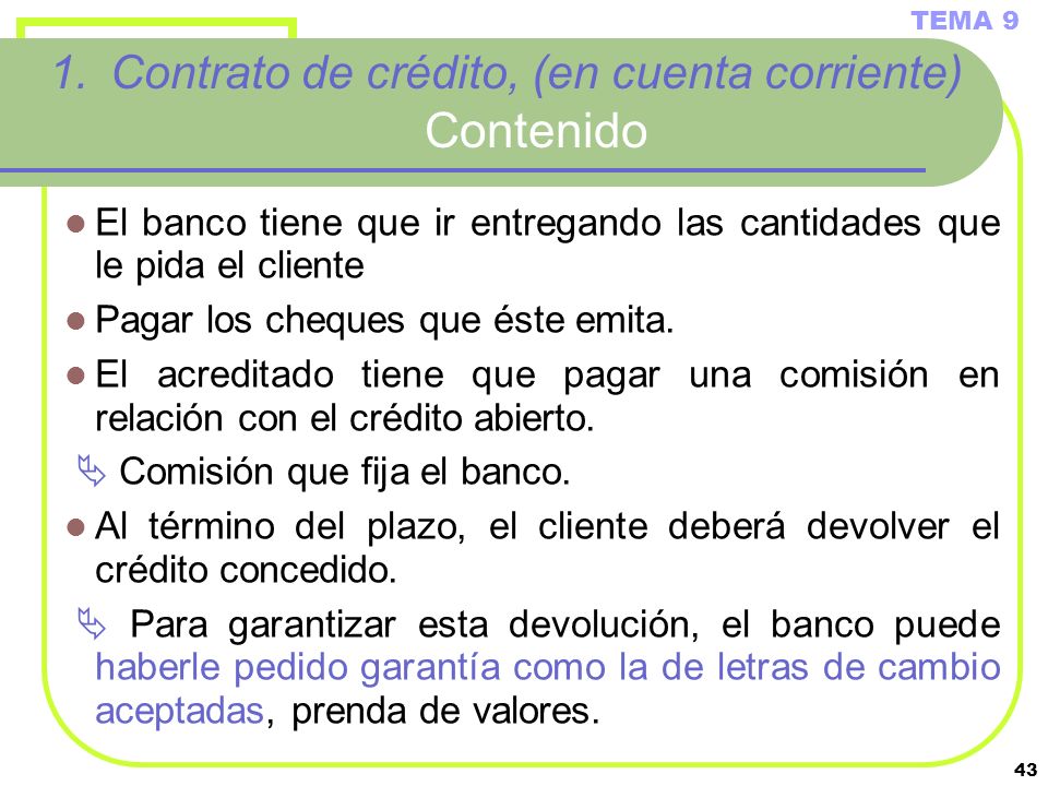 Contrato de crédito, (en cuenta corriente) Contenido