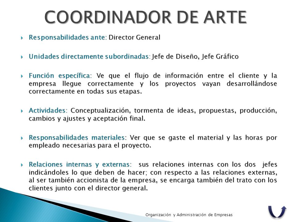 COORDINADOR DE ARTE Responsabilidades ante: Director General