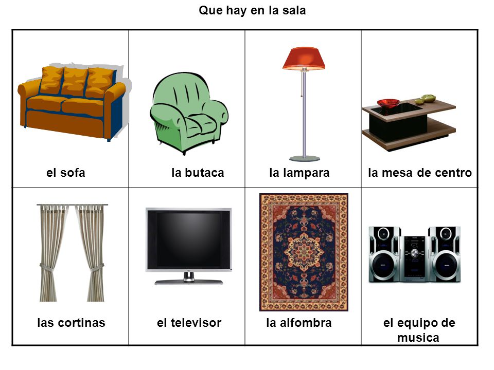 Que hay en la sala el sofa la butaca la lampara la mesa de centro.