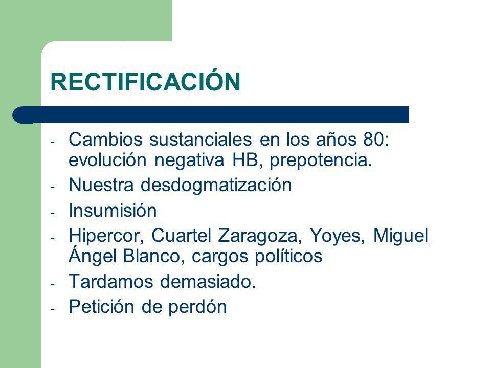 RECTIFICACIÓN Cambios sustanciales en los años 80: evolución negativa HB, prepotencia. Nuestra desdogmatización.