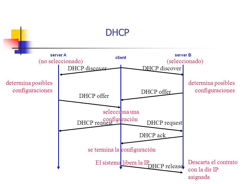 DHCP determina posibles configuraciones DHCP discover DHCP offer