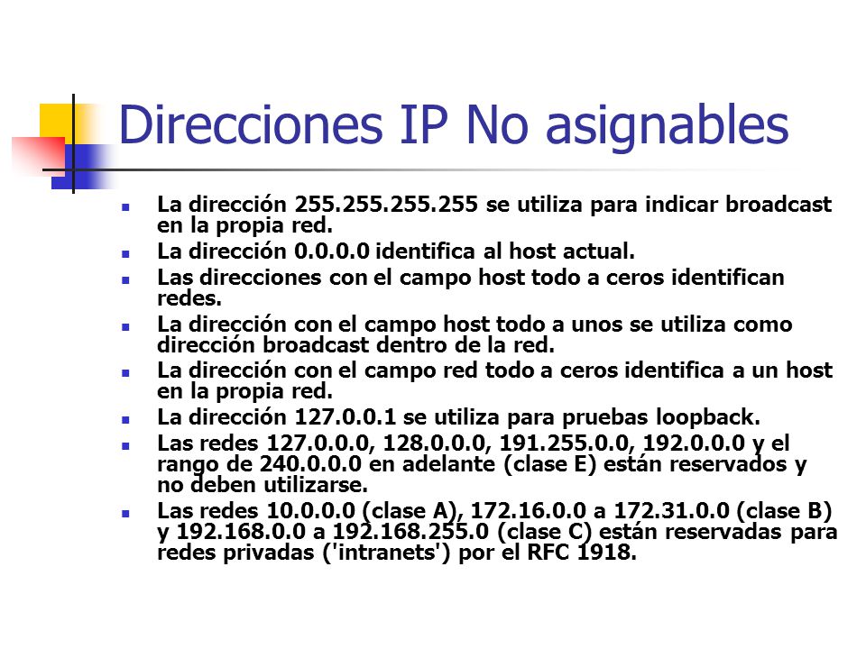 Direcciones IP No asignables