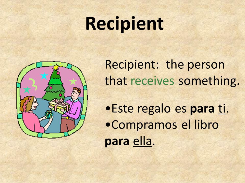Recipient Recipient: the person that receives something.