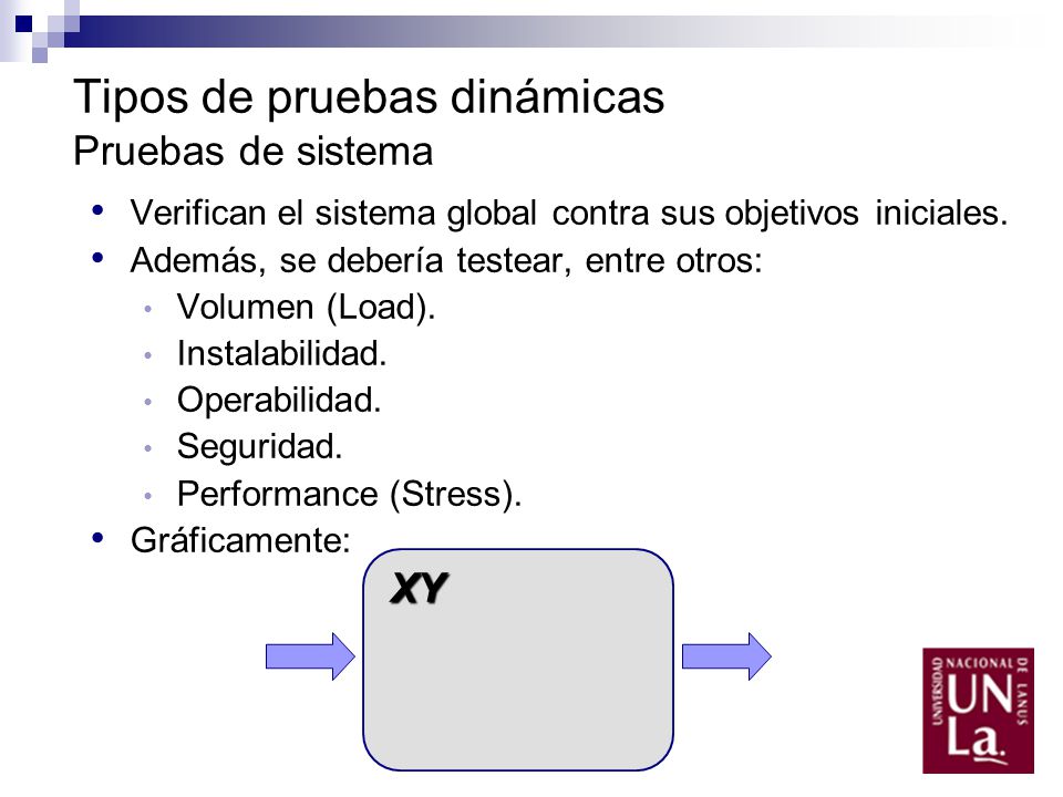 Tipos de pruebas dinámicas Pruebas de sistema