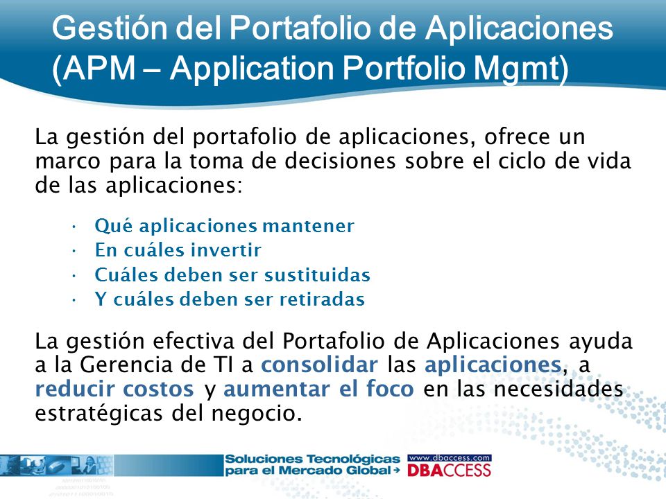 Gestión del Portafolio de Aplicaciones (APM – Application Portfolio Mgmt)