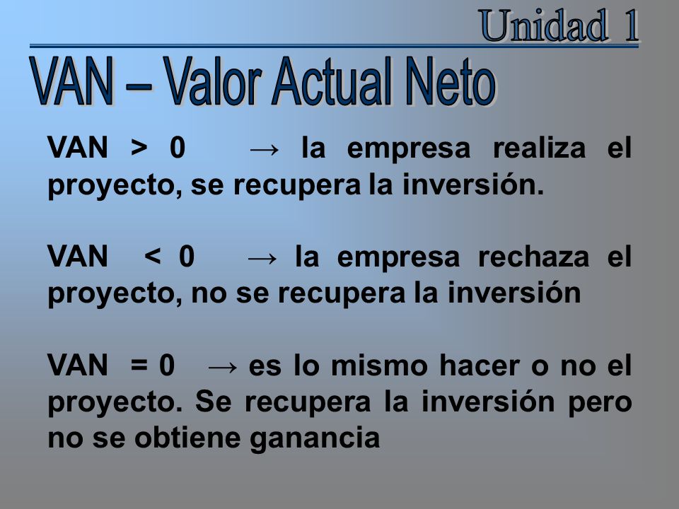 Unidad 1 VAN – Valor Actual Neto