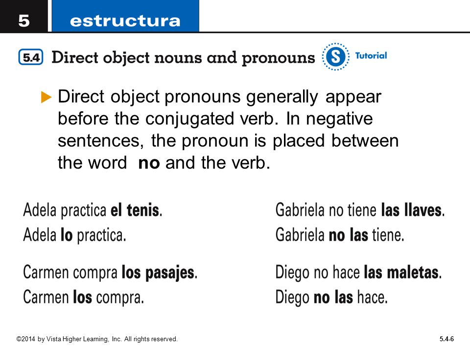 Direct object pronouns generally appear before the conjugated verb