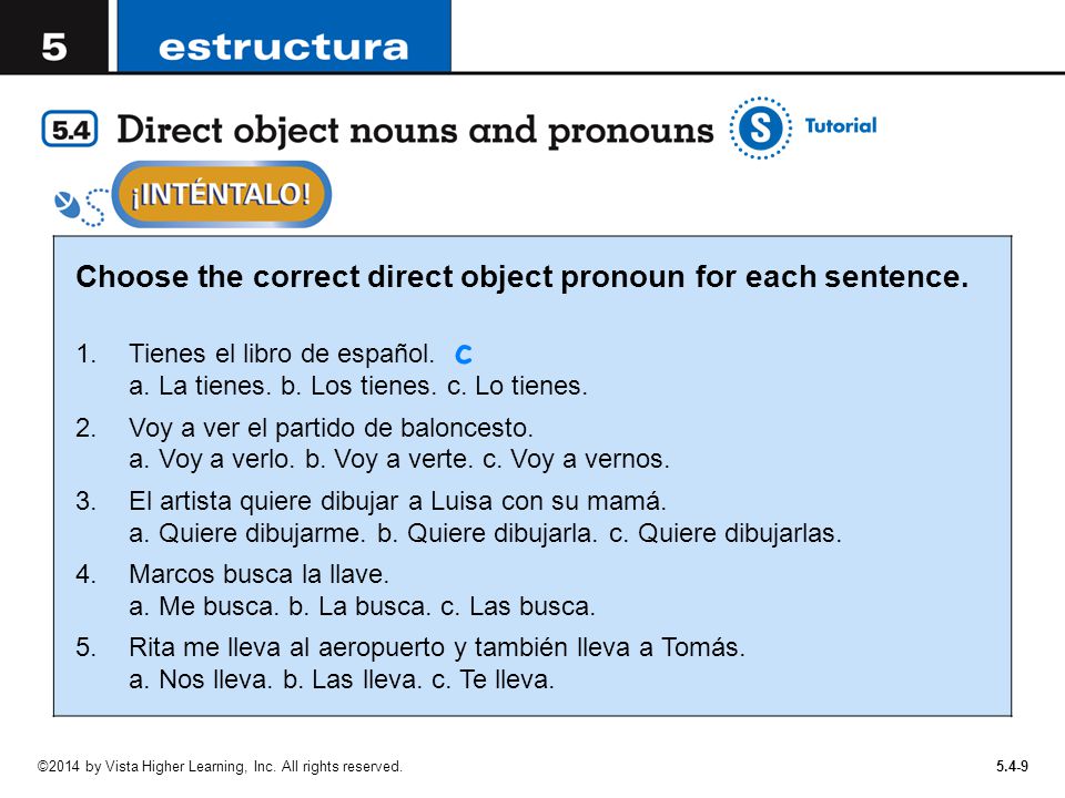 c Choose the correct direct object pronoun for each sentence.
