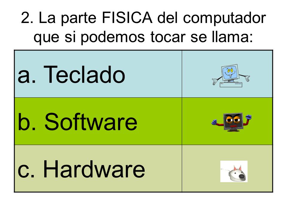 2. La parte FISICA del computador que si podemos tocar se llama: