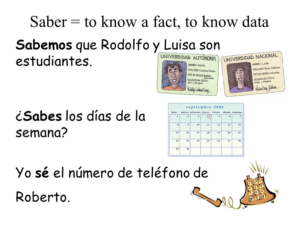 Saber = to know a fact, to know data