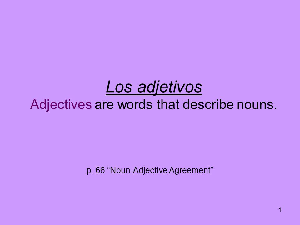 Los adjetivos Adjectives are words that describe nouns.