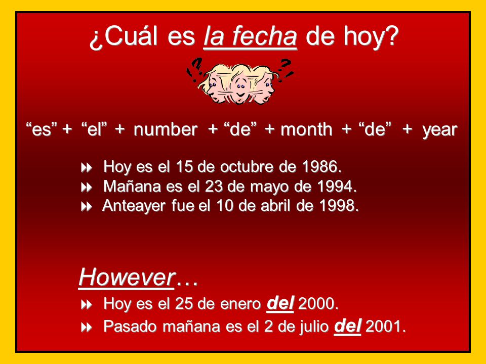 ¿Cuál es la fecha de hoy However… es + el + number + de + month